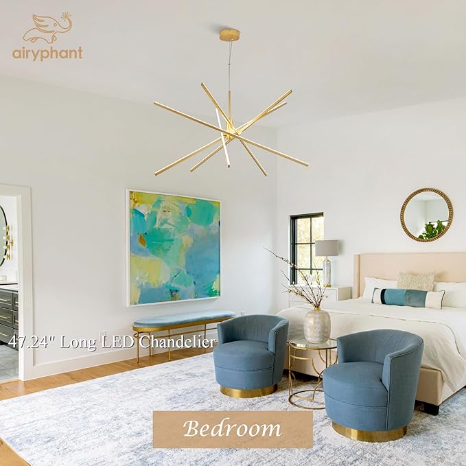 Gold Chandelier 47” Big High Ceiling Chandeliers Big Modern Remote Control Chandelier for Large Living Room Dining Room Foyer