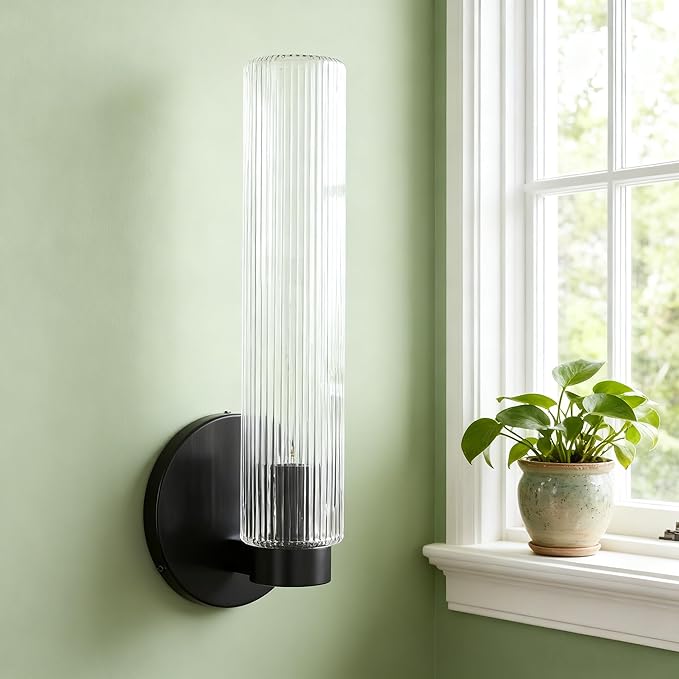 Radiant Fluted Textural Metallic Finish Glow Sconce,Bathroom Sconce,Bathroom Wall Lights,Bathroom Wall Sconces,Bathroom Sconce Lights (Matte Black)