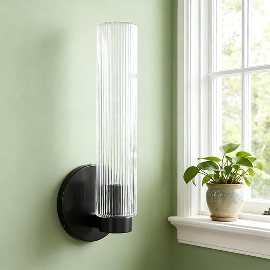 Radiant Fluted Textural Metallic Finish Glow Sconce,Bathroom Sconce,Bathroom Wall Lights,Bathroom Wall Sconces,Bathroom Sconce Lights (Matte Black)