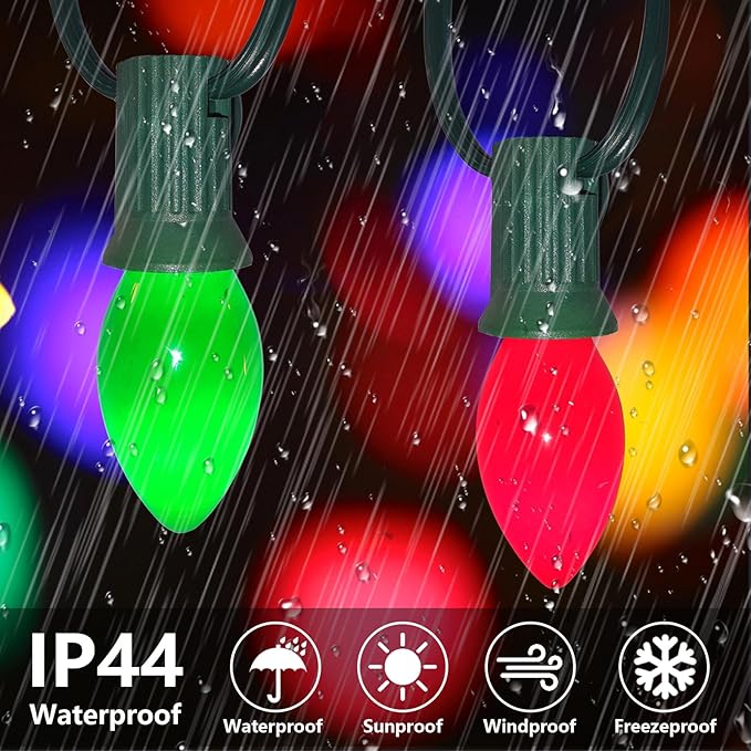 C7 Multicolor Christmas Lights Outdoor 25Ft Vintage Christmas String Light with 27 Ceramic Multicolor Bulbs(2 Spare), Hanging Rainbow Lights for Holiday, Prom, Party, Wedding, Christmas Decor
