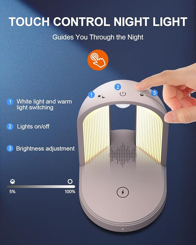 3-in-1 Night Light with Wireless Charger, Music Bedside Lamps with Bluetooth Speaker Phone Wireless Charger Touch Lamps for Nightstand Dimmable Table Lamp for Bedroom Desk Lamp Holiday Gifts