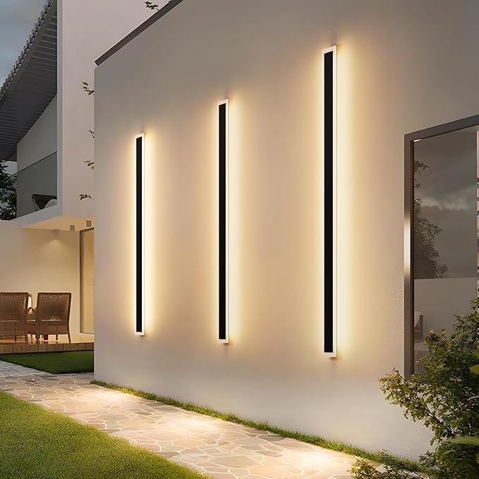 2 Pack 71In Long Outdoor Wall Lights IP65 Waterproof,50W Black Modern LED Exterior Wall Light 3000K Linear Outdoor Light for House Porch Courtyard
