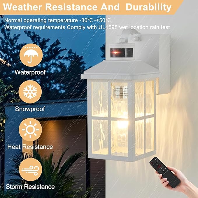 Porch Light with GFCI Outlet with Remote, Dusk to Dawn Outdoor Lighting with Outlet, Upgraded 4 Lighting Modes Motion Sensor Outdoor Lights, Waterproof Outside Lights for House Patio Garage Front Door