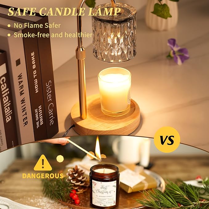 Candle Warmer Lamp with Timer and Dimmer, Height and Brightness Adjustable,Glass Electric Wax Warmer with 2 Bulbs for Women Mom Gifts, Home Decor for Scented Jar Candles (Grey)