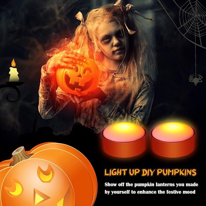 Riakrum 6 Pieces Remote Timer LED Lights with Remote LED Pumpkin Lights Battery Operated Lantern Bright Flameless Candle(Orange, White)