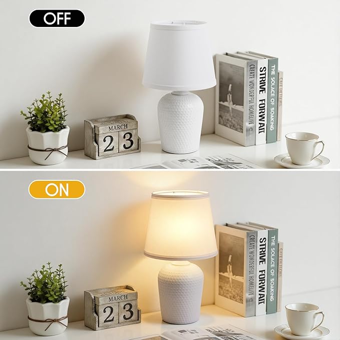 Sucolite 16'' Table Lamps Set of 2, Bedside Nightstand Lamps for Bedroom Kid’s Room, Cute Desk Lamps with Studded Texture Base for Reading Nursery Living Room Office, White