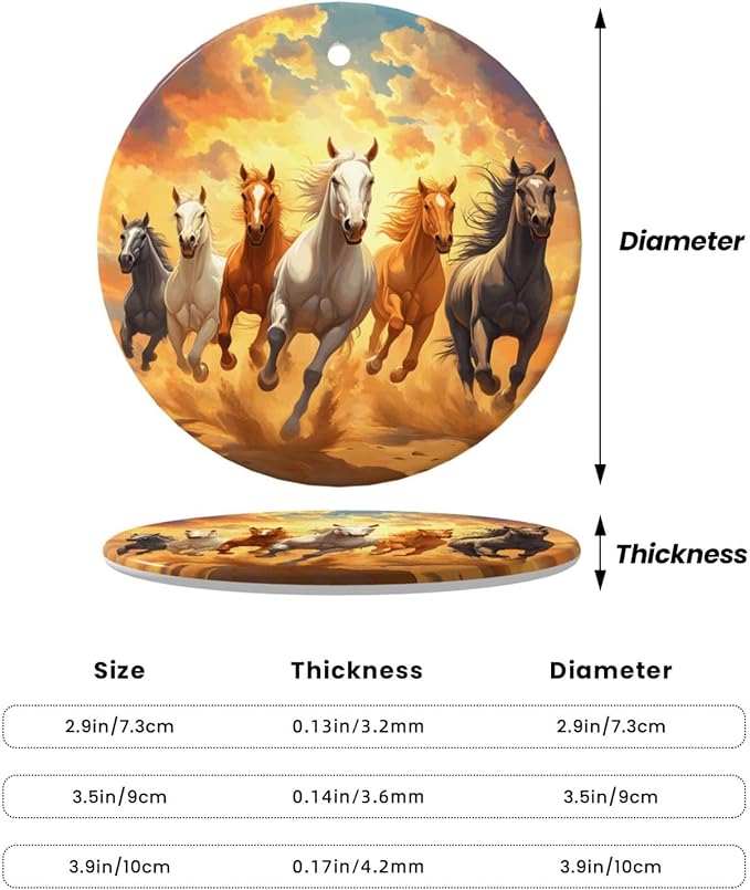 Cartoon Horse Running Christmas Ornaments, Christmas Decorations Xmas Tree Hanging Ornaments, Round Ceramic Festive Keepsake Gift for Xmas Decorations Holiday Home Decor