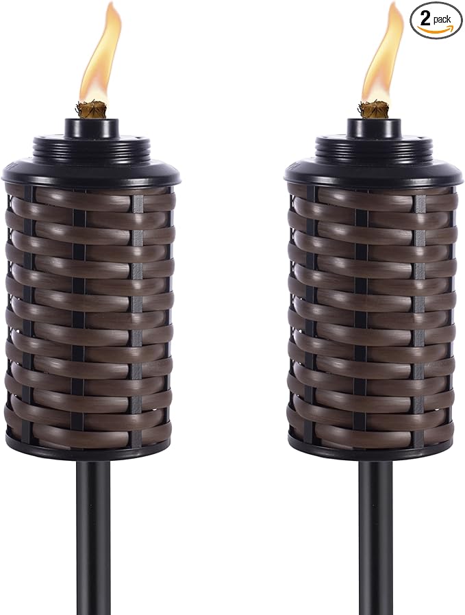 TIKI Brand Easy Install Bali Brown 65 Inch Torch, Outdoor Decorative Lighting for Lawn Patio Backyard, Bamboo Wrapped Torch, 2 - Pack, 1124124