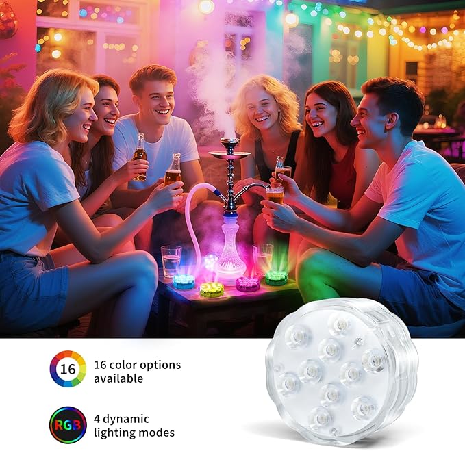 Submersible Lights - 4-Pack Battery-Powered Waterproof IP68 Lights with Remote Control for Pools, Ponds, Hot Tubs, Aquariums, Yacht, Boat, Parties & Decorations