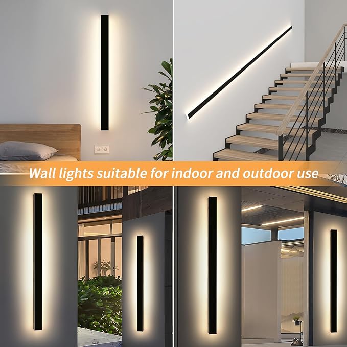 Mikeru 3CCT Dimmable Outdoor Wall Sconce 71" IP65 Waterproof - 2Pack Modern Black Exterior Light with Remote Control, Adjustable 3000K/4500K/6000K for Porch, Patio & Commercial Spaces | Hardwired