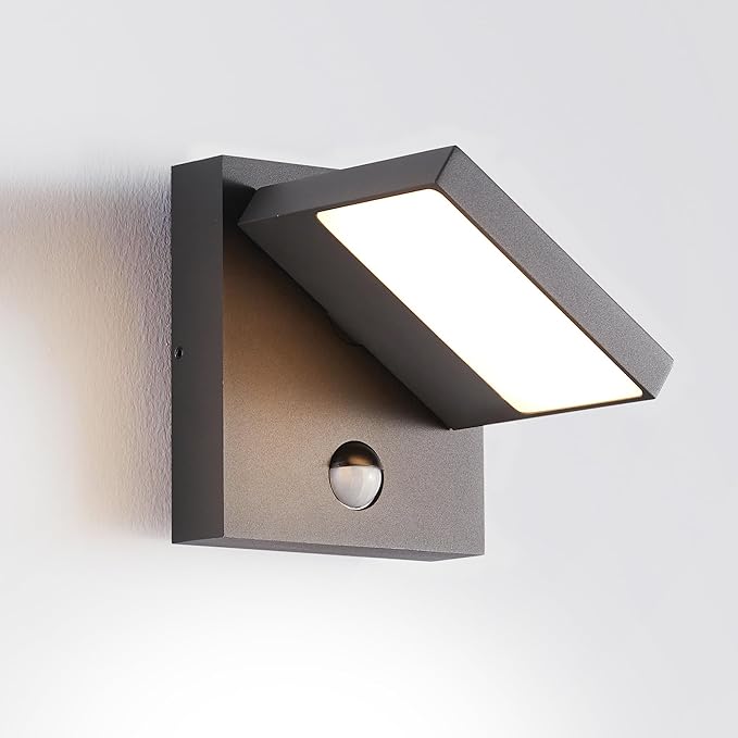 Lustrlach Motion Sensor Outdoor Wall Light Fixture LED Exterior Wall Mount Porch Light with Adjustable Lamp Head for House,Patio,Garden,3000K Dark Grey