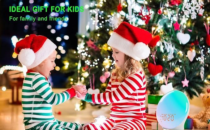 Wake Up Light Sunrise Alarm Clock for Bedroom, 17 Nightlights, Sound Machine with 5W Bluetooth Speaker, 25 Soothing Sounds, SleepTimer, Dual Alarms, FM Radio, Ideal Gift for Baby, Kids, Adults, Senior