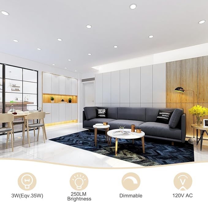 YGS-Tech 2 Inch LED Recessed Lighting, Dimmable Downlight 3W(35W Halogen Equivalent), CRI80, 5000K Daylight White Ceiling Light with LED Driver (24 Pack)