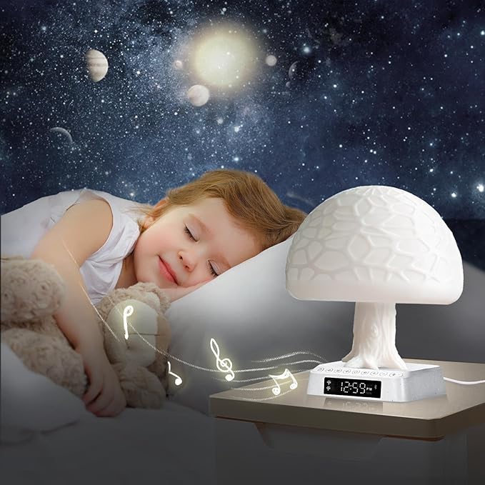 Sunrise Alarm Clock Wake up Light Alarm Clock lamp Clock 3 Color Adjustable Mood Light Built-in White Noise nightstand Lamp for Livingroom Bedroom Office Reading Working MushRoom lamp APP Control