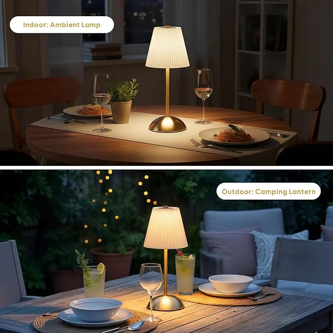 2-Pack Cordless Rechargeable Table Lamps, 3CCT & Stepless Dimming, LED Battery Operated Table Lamp with Touch Switch for Use in Bedroom, Dining Room, Outdoors, 4.5" W x 11.5" H (White)