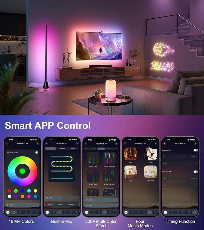 Ericlin 2Pcs Corner Floor Lamp,Smart RGB LED Corner Lamp with App and Remote Control,16 Million Colors & 68+ Scene,Music Sync,Timer Setting,Ideal Standing Lamp for Living Rooms,Bedrooms,Gaming Rooms