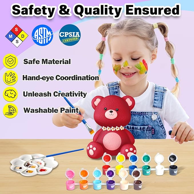 FUNZBO Paint Your Own Bear Lamp Kit - Arts and Crafts Supplies Painting Kits for Kids Teens, DIY Night Light Toy for Toddlers Girls Boys Ages 3 4 5 6 7 8 9 10 11 12 Christmas Birthday Gifts