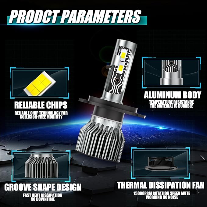 Fit For 1997-2004 & 2007-2014 Honda CRV,High Low Beam Bulbs Combo Kit,6000K White Enhanced Visibility,Direct Installation with Fan,IP68 Pack of 2