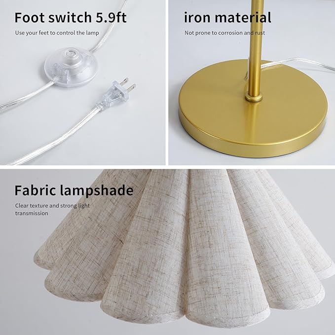 Floor Lamp with Pleated Linen Lampshade, Modern Flower Floor Lamp for Living Room Arc Standing Lamp, Tall Lamp for Bedroom Office Dining Room, Bulb Included
