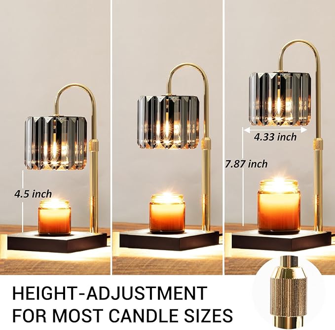 Candle Warmer Lamp with Timer, Dimmable Electric Candle Wamer Adjustable Height, Gifts for Women Mom, Glass Modern Candles Melter Lamp, Black