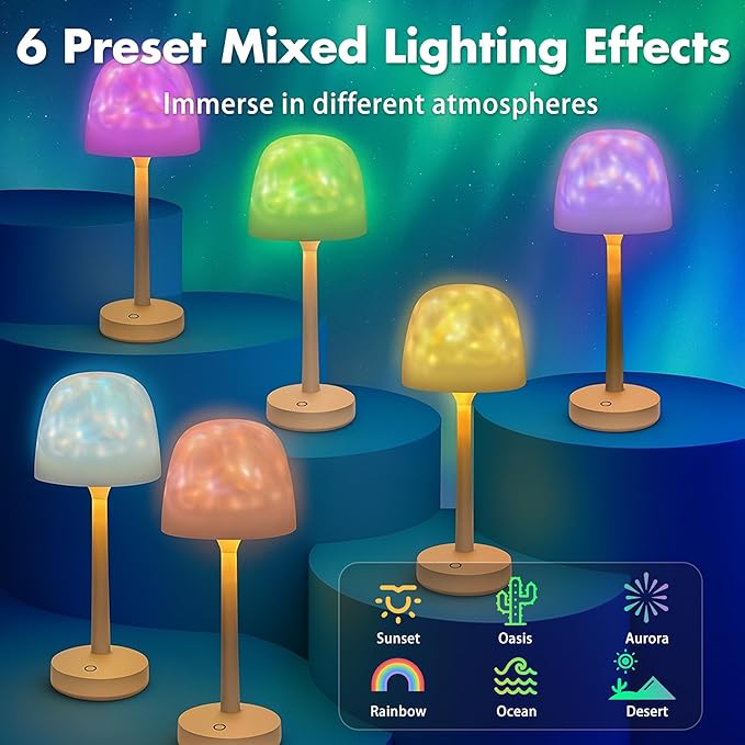 Rechargeable Shower Lights for Inside Shower, Cordless Waterproof Shower Lamp with Remote, 16 Color Changeable Ocean Wave Projector Light, LED Rotating Water Ripple Table Lamp for Bathroom, Bedroom