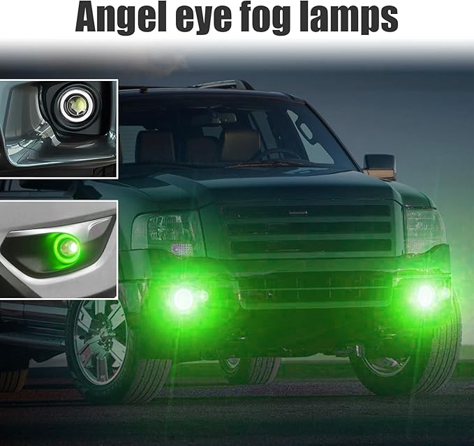 2 PCS Car Angel Eye Fog Light, 2.5'' Round COB LED Super Bright High Power Fog Angel Eye Projector with Halo Rings, Universal Vehicle DRL Daytime Driving Light Fog Lamp Bulbs (Green)