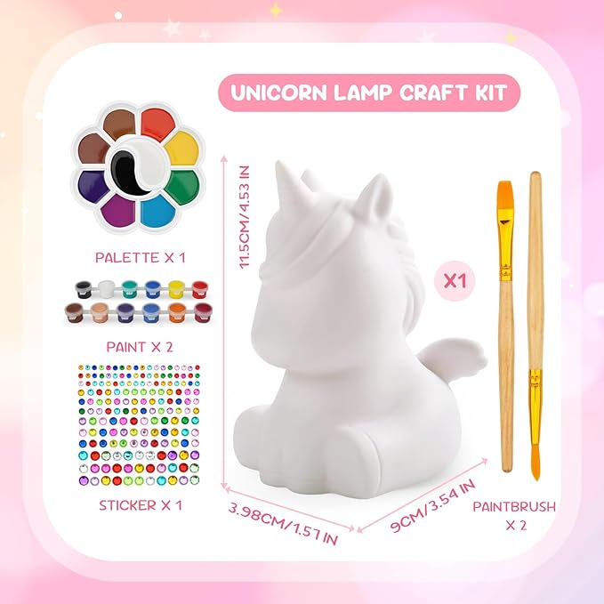 Paint Your Own Unicorn Lamp Kit, DIY Night Lamp Art Supplies Creative Crafts Kit Painting Toy Age 4 5 6 7 8 9 10 11 12 Birthday Christmas Gift for Kids Girls Boys
