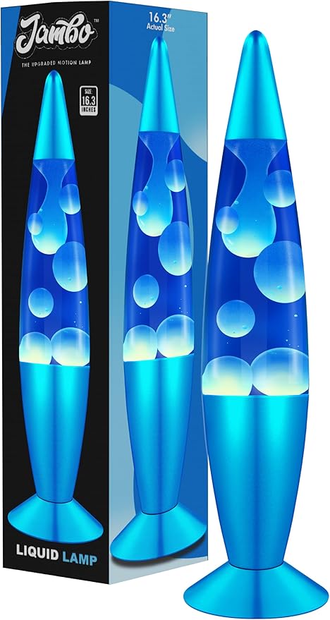 JAMBO 16" Beautiful Lamp- Blue with White/Blue Wax, Relaxing Liquid Light, Night Light Nightlight, Home Decor Living Room Office Bedroom Lamp for Adults Teens Kids, Magma Motion