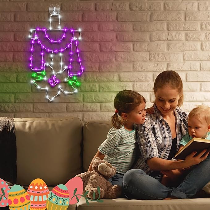 Easter Window Lights Decoration Easter Silhouette Light with Remote Controlled LED Lights USB Plug Powered with 8 Lighted Modes He Is Risen Door Decor for Indoor Outdoor Party(Cross)