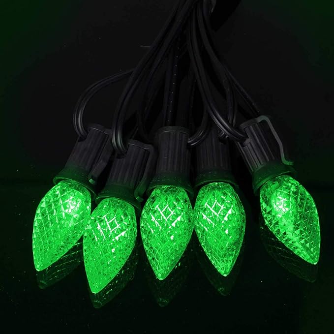 25 Pack C7 Led Replacement Christmas Light Bulb, C7 Shatterproof Led Bulbs for Christmas String Lights, E12 Candelabra Base, Commercial Grade Dimmable Holiday Bulbs, Green