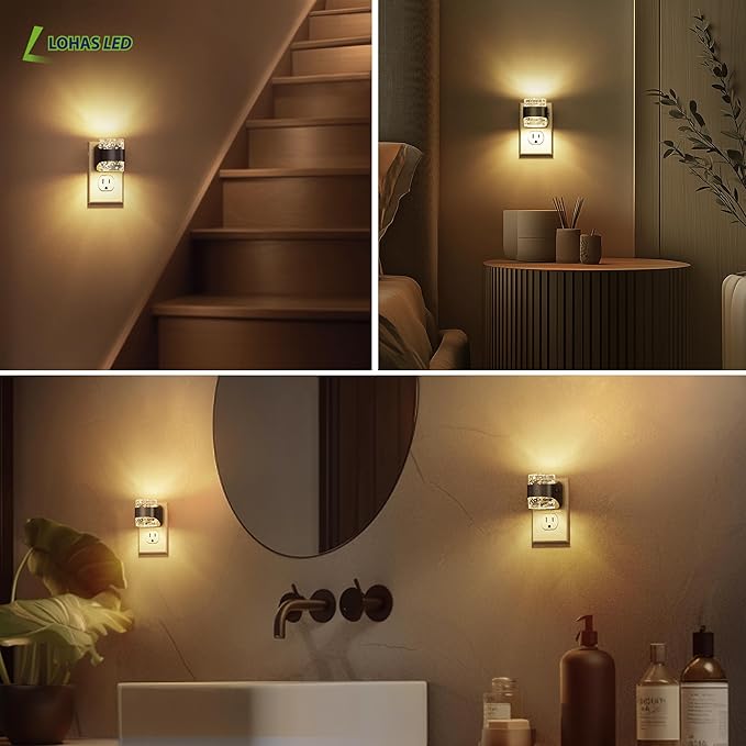 L LOHAS LED Night Light, 3000K Bubble Night Lights Plug into Wall, Acrylic Night Lights with Dusk-to-Dawn Sensor, Adjustable Brightness,Soft White Plug in Nightlights for Rooms Bathroom Hallway
