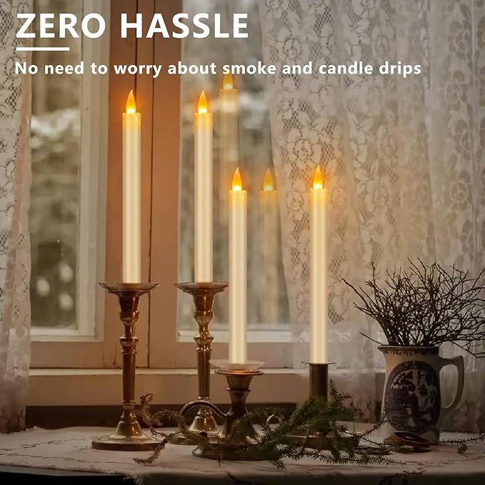 Flameless Taper Candles 10" Dripless Battery Operated Candle with Remote Timer, 6 Pack Christmas Window Candles, 400+ Hours by 2 AA Batteries for Home Decor, Candlelight Dinner, Weddings
