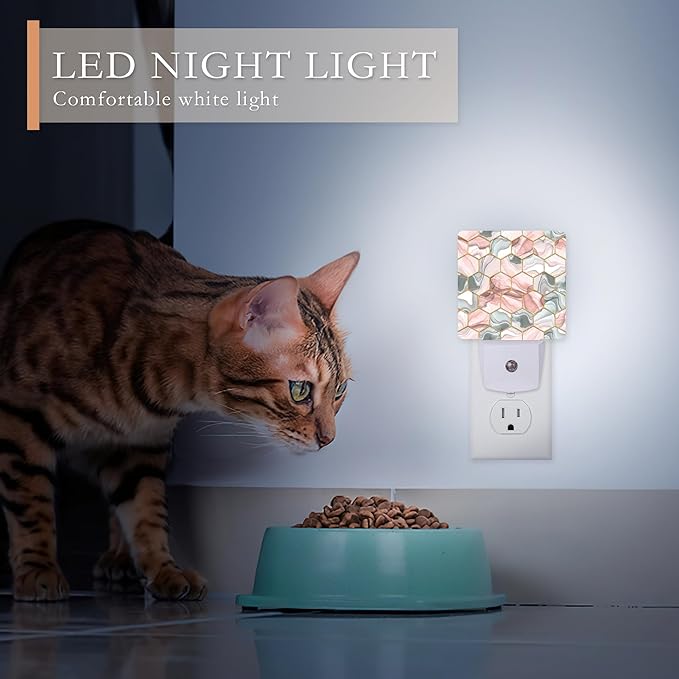 Night Light,Hexagon Golden Gray Red Marble Night Lights Plug into Wall for Boys Girls Bedroom Decorative Half Round Nightlight Led Lamp 0.5W Sleep Friendly