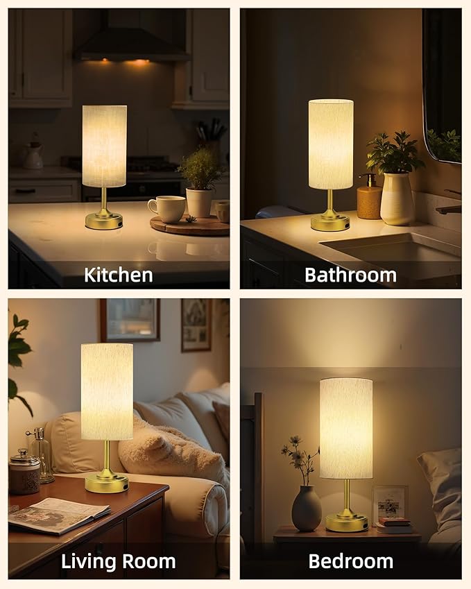 Battery Lamp, Dimmable, Ambient Light, 2700K, Timer, Touch Control, Portable, LED, Battery Operated, Rechargeable, Wireless, Cordless, Desk Lamp, Kitchen Lamp, Fabric Shade, for Bedroom, Living Room