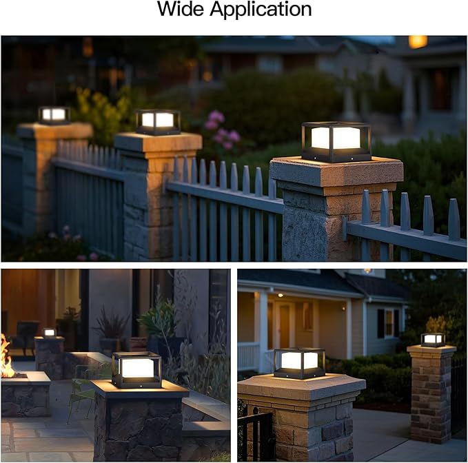 Outdoor Post Lights Hard Wired, Modern 9.1" Column Lights AC100-240V, Waterproof Pillar Lamp 3000K LED Landscape Lighting Fixture Fence Deck Cap Light for Outside Patio Garden Yard Illumination