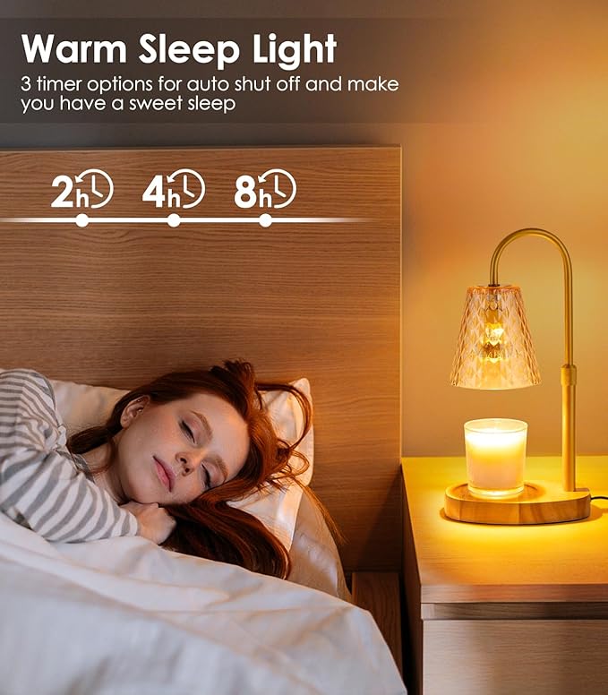 Candle Warmer Lamp with Timer - Adjustable Height Dimmable Warmer Candle Lamps Candle Warmer Lamp Wax Melt Warmer with 2Bulbs for Women Christmas Birthday Gifts