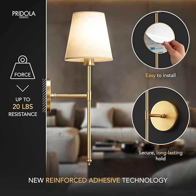 Set of 2 Wireless Wall Sconces - Stick-On or Screw Mount for Easy Installation with Rechargeable LED Bulbs, Remote Controlled, Adjustable Brightness & Warmth, Living Room Wall Decor (Black)