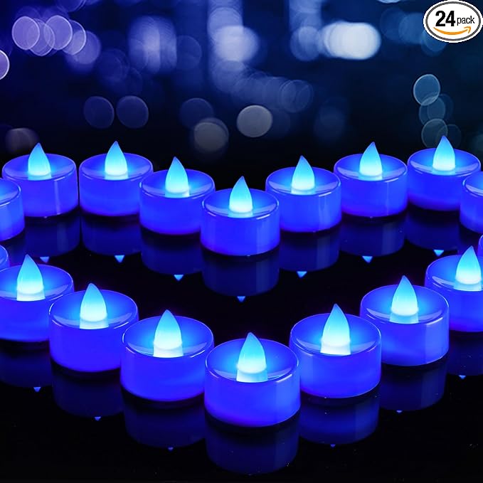 BEICHI Flameless Candles, Battery Operated LED Tealights Votive Flickering for Party Halloween, Christmas, Wedding- 24Pack, Blue Light