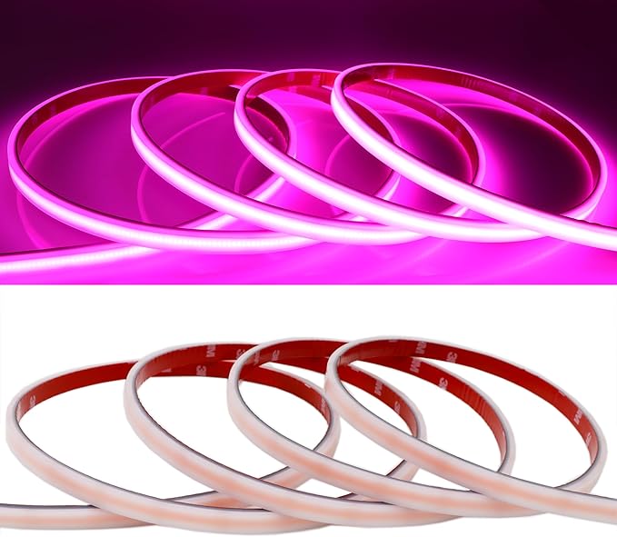 COB LED Strip Lights Pink 480LEDs/m DC12V 16.4ft/5m Waterproof IP67 High Density LED Rope Lights for Outdoor Cabinets Desks Party DIY Decor