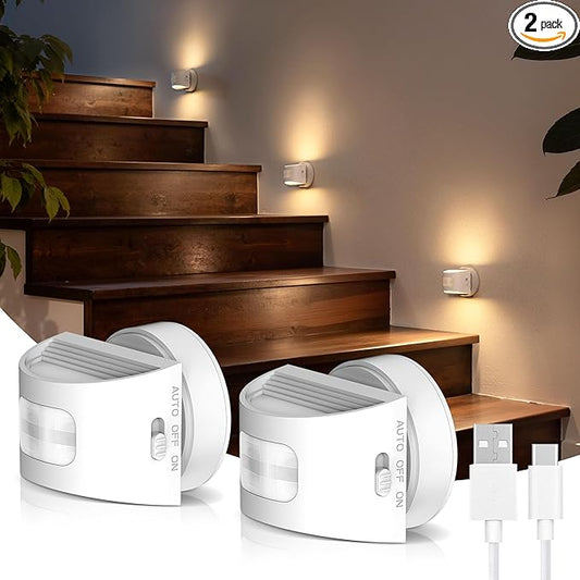 L LOHAS LED Motion Sensor Night Light, Rechargeable Stair Lights Indoor, Portable Warm White Motion Sensor Light Indoor, Battery Operated for Bedrooms, Hallway, Stairway & Bathrooms