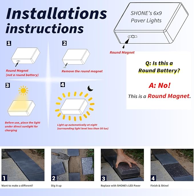 6 Pack Solar Paver Lights Outdoor – 6×9 Inch Waterproof IP67 Recessed Solar LED Paver Lights, Heavy Duty, Warm White 3500K for Driveway, Pathway, Patio & Garden