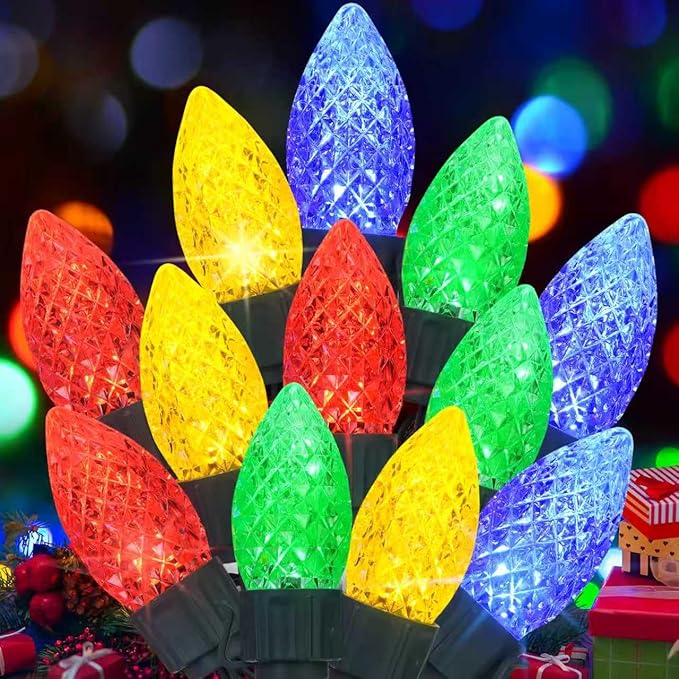 JMEXSUSS 100 LED C9 Christmas Lights Outdoor: 66 FT 8 Modes Plug in Connectable C9 Christmas Tree Lights for Roof Garden House（Multicolor）