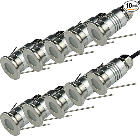 LED Mini In-Ground Well Light-Finger Size,1W 12V DC,120° Wide Beam Angle,IP67 Waterproof,Recessed Marker Indicator Underground Outdoor Landscape Lighting,Warm White-3000K (10 Pack)