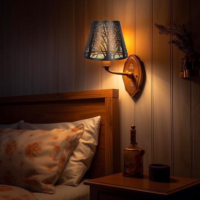 Etched Small Forest Metal Lampshade Top 6‘’ Bottom 10‘’ Height 7.5" Barrel Shade Lampshade Fits Most Table Lamp and Floor Lamp Spider, Outer Black and inner Gold