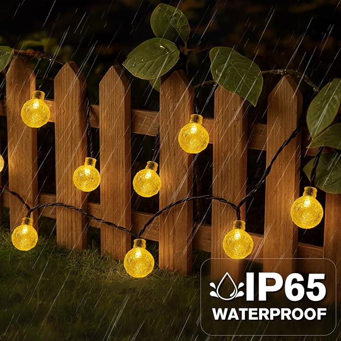 Metaku Solar String Lights for Outside, 36FT 60 LED Crystal Globe String Lights, Solar Powered Outdoor Lights with 8 Lighting Modes, Patio Hanging Lights for Garden, Camping and Party Décor Warm White