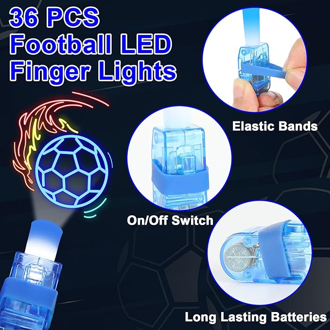 36Pcs Soccer Themed LED Finger Lights Soccer Party Favors Glow in the Dark Light Up Finger Lights Sport Themed Toys Bulk for Kids Boys Girls Sport Birthday Goodie Bags Stuffers Classroom Prizes Gifts