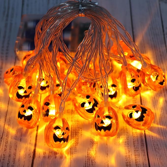 Halloween String Lights 10Ft 20 LEDs Battery Operated Outdoor Decorations Pumpkin Lights for Halloween Party Decor