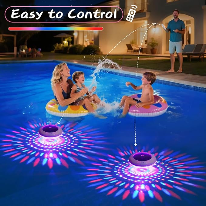 Floating Pool Lights w/Remote, 6.5 Inch RGB Solar Pool Lights That Float with 9 Dynamic Lighting, IP68 Waterproof Pool Floating Light, Hangable Solar Floating Light for Pools Party Garden(1)
