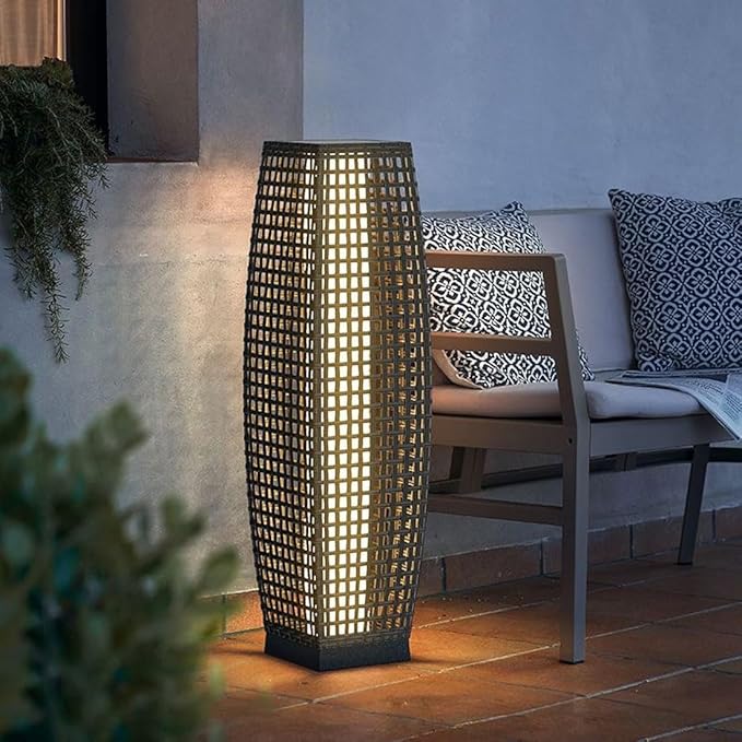 Outdoor Solar Powered Floor Lamps, Waterproof Handmade Rattan Wicker Floor Lamps, Auto On/Off, Led Light, Outdoor Decorative Lanterns for Driveway Lawn Patio Garden Yard