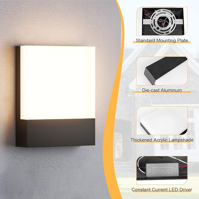 2-Pack Modern Outdoor LED Wall Light,24W 3000K Wall Porch&Patio Light,IP65 Led Exterior Wall Lights Fixtures,Low Profile Wall Sconce for House Yard Garage Walkway Garden(Black)